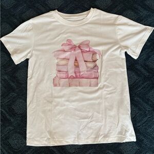 SHEIN Cream Tee with Pink Book Graphic